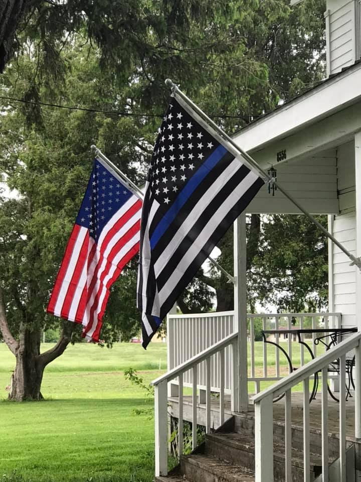 Thin Blue Line US Flag. Flag With Police Blue Line - Distressed And Splash American Flag