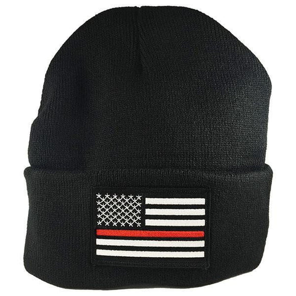 Thin Red Line Beanie with Embroidered Flag - BackYourHero