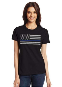 Women's Thin Blue Line American Flag T Shirt - BackYourHero