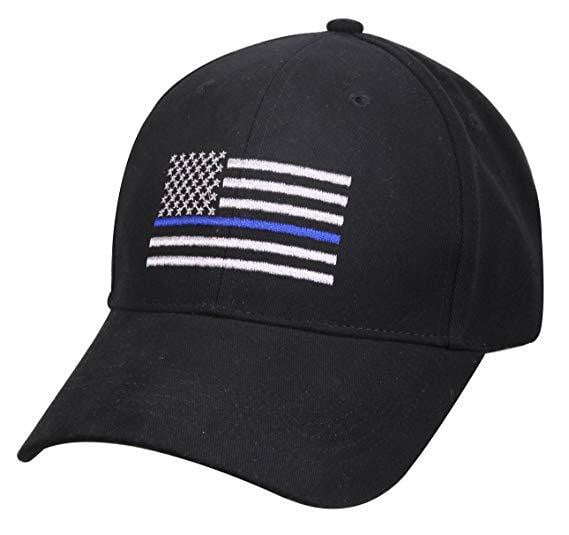 Thin Blue Line Embroidered US Flag Low Profile Cap - BackYourHero