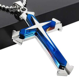 Thin Blue Line Silver Cross Pendant Necklace - BackYourHero