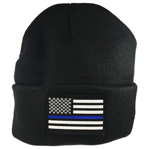 Thin Blue Line Beanie with Embroidered Flag - BackYourHero