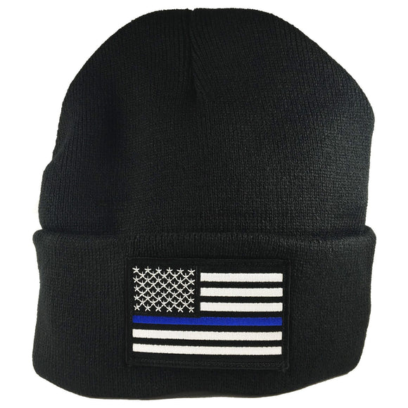 Thin Blue Line Beanie with Embroidered Flag - BackYourHero