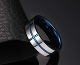 Stunning Cross Thin Blue Line Inspired Ring - Pure Tungsten Carbide! - BackYourHero