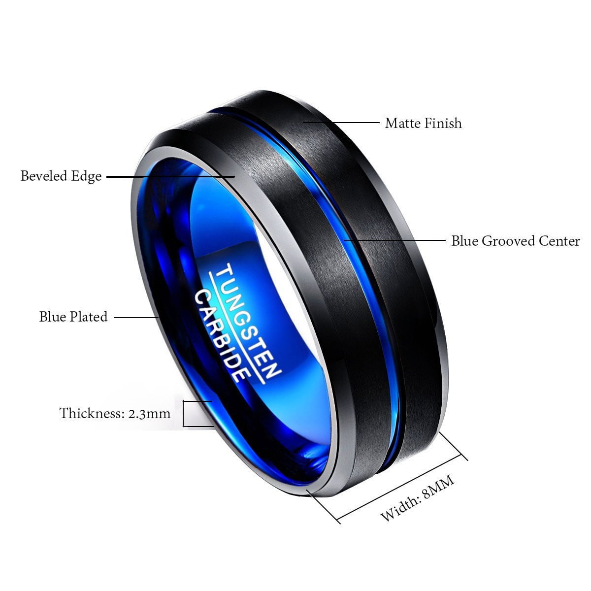 Blue Line Rings For Men Men's Thin Blue Line Ring Police LEO Support Tungsten Carbide Black ...
