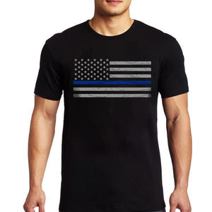 Thin Blue Line Men's American Flag T Shirt - BackYourHero