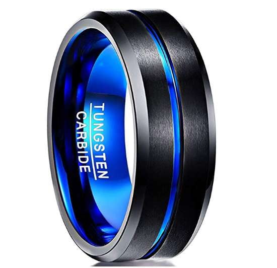 Blue Line Rings For Men Men's Thin Blue Line Ring Police LEO Support Tungsten Carbide Black ...